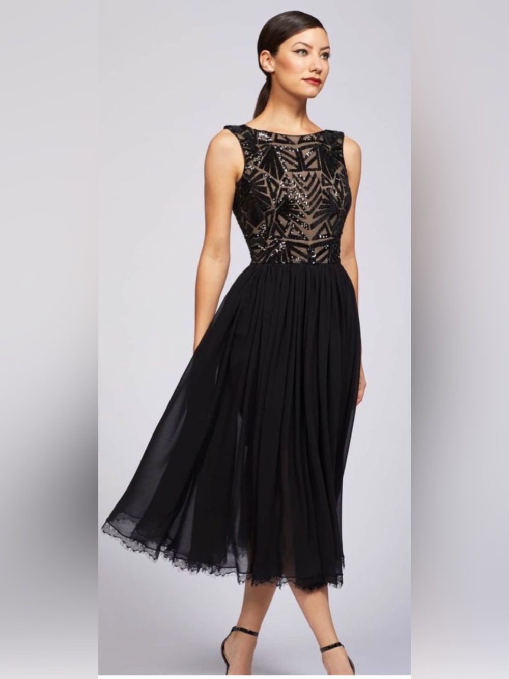 Dress the Population Black Midi Dress with Sequin Bodice